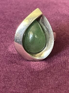 925 MCM Vintage Aventurine Teardrop Sterling Silver Mexico Artisan MDM Ring 5.25